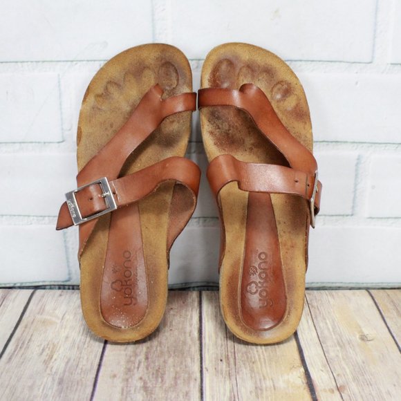 SALE! Yokono Thong Brown Leather Buckle Sandals 6 - Picture 7 of 8